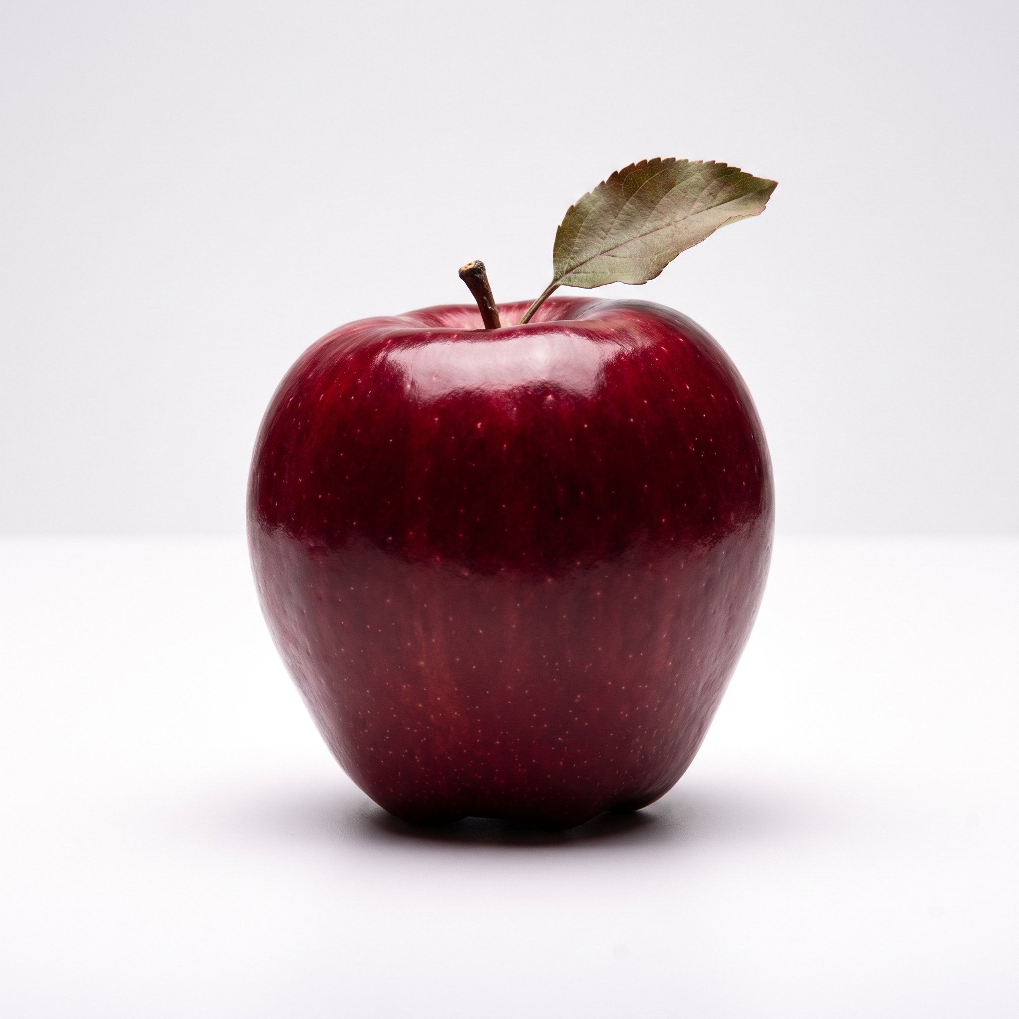 a red apple on a white table, studio lighting