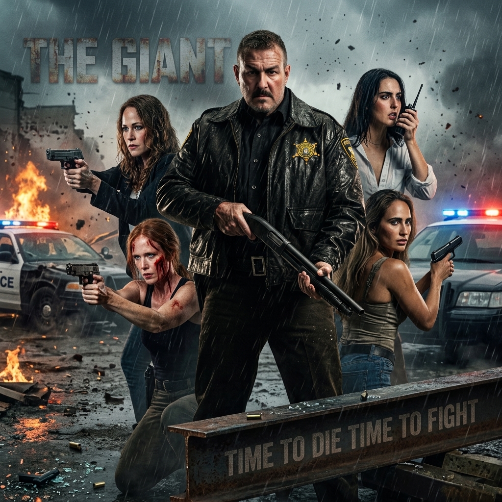 Creat a intense action sequence with these female characters supporting the sheriff who is 6’6” make sure everyone is accurate