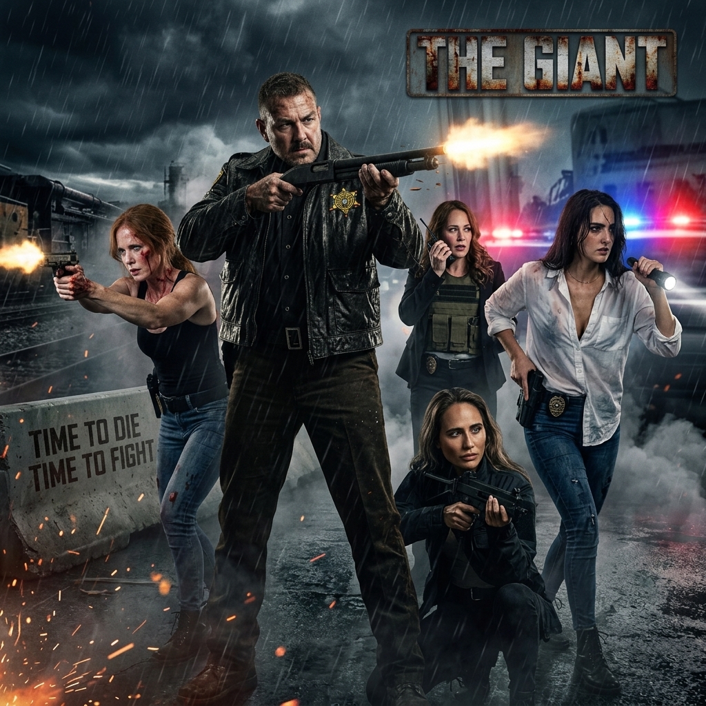 Creat a dynamic video with action with the female characters supporting the sheriff who is 6’6”