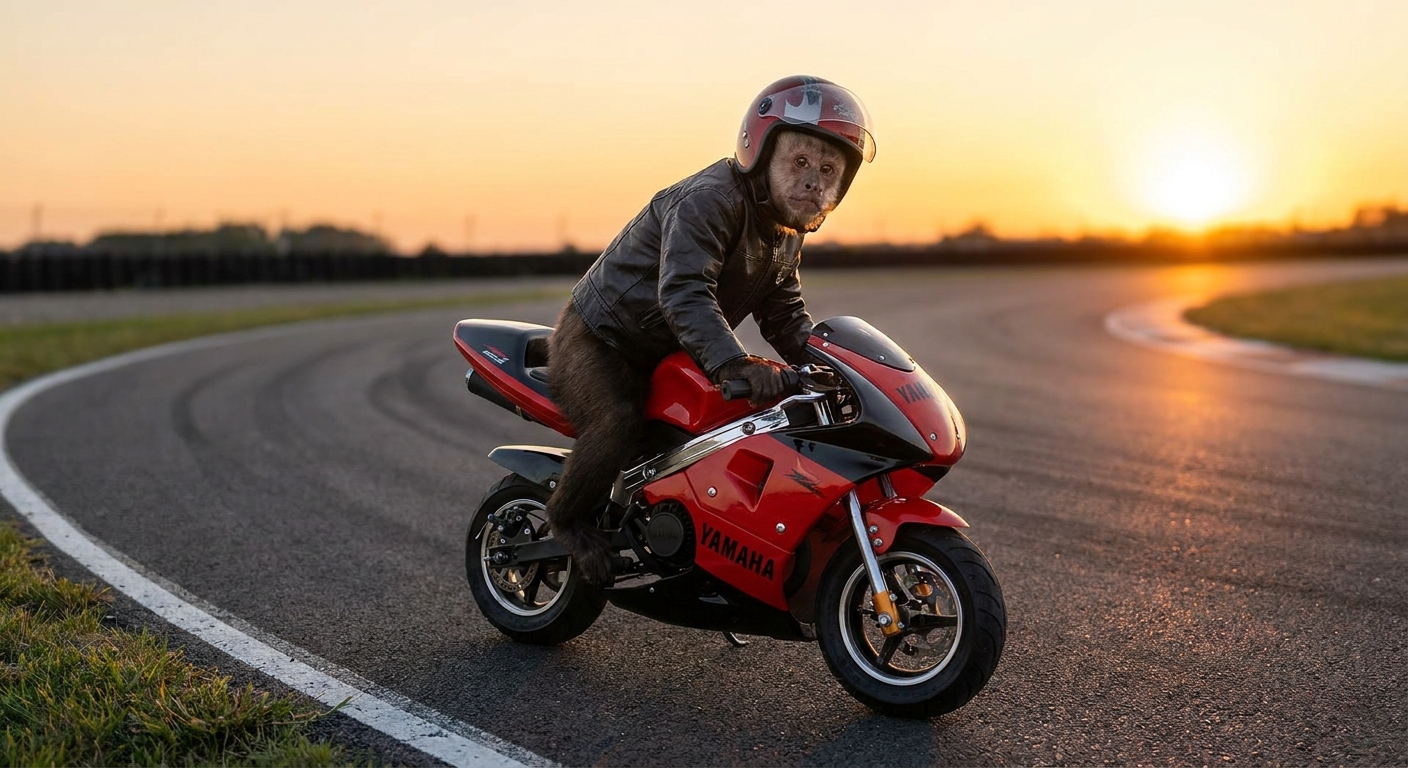 monkey driving soirt bike