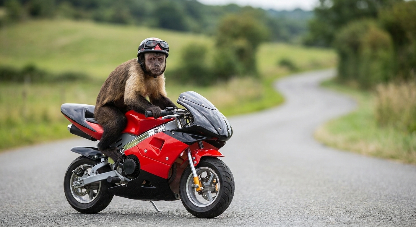 monkey driving soirt bike