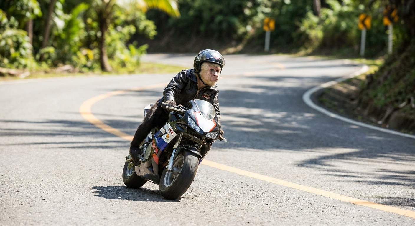 monkey driving soirt bike