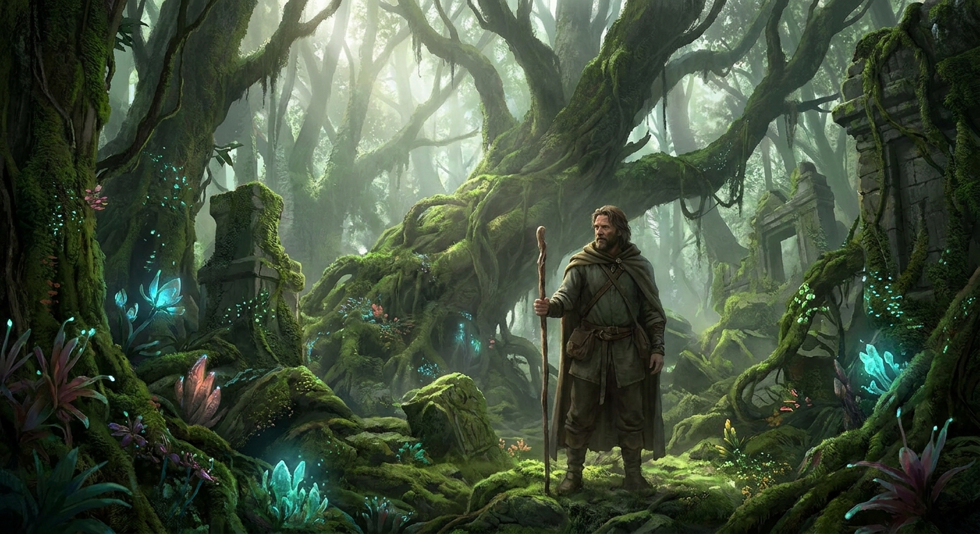 fantasy eimges of a man in the middle of jungle