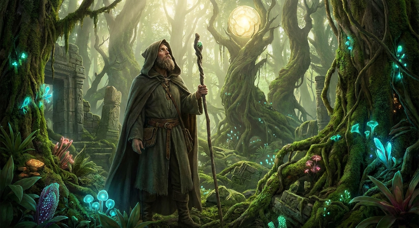 fantasy eimges of a man in the middle of jungle