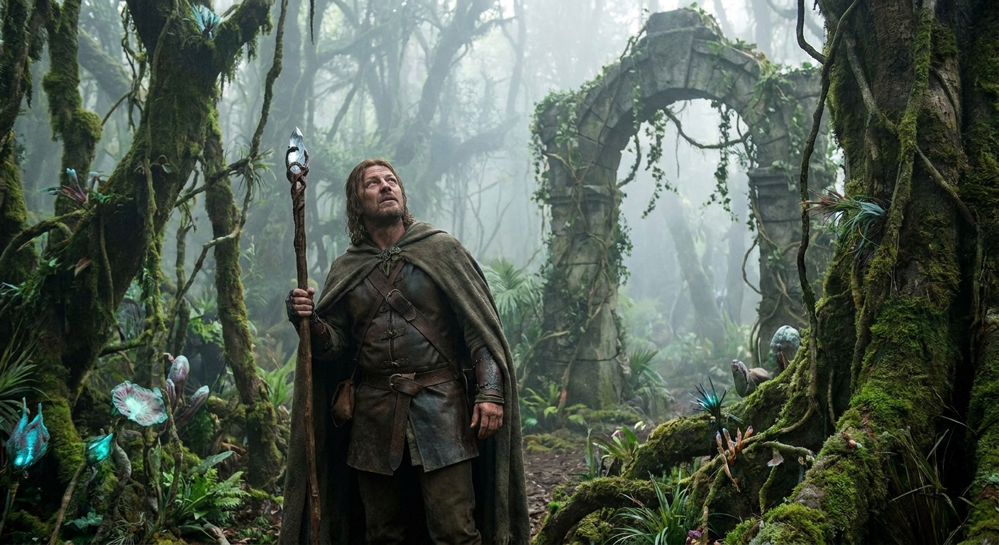 fantasy eimges of a man in the middle of jungle